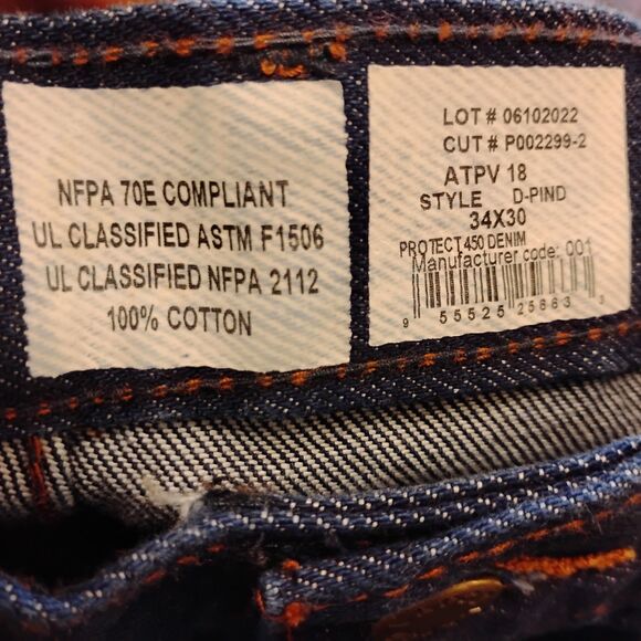 LAPCO FR jeans mens 34x30 blue denim D-PIND  CAT 2 flame resistant straight leg - Picture 8 of 9